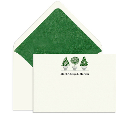 Topiary Trees Engraved Motif Flat Note Cards